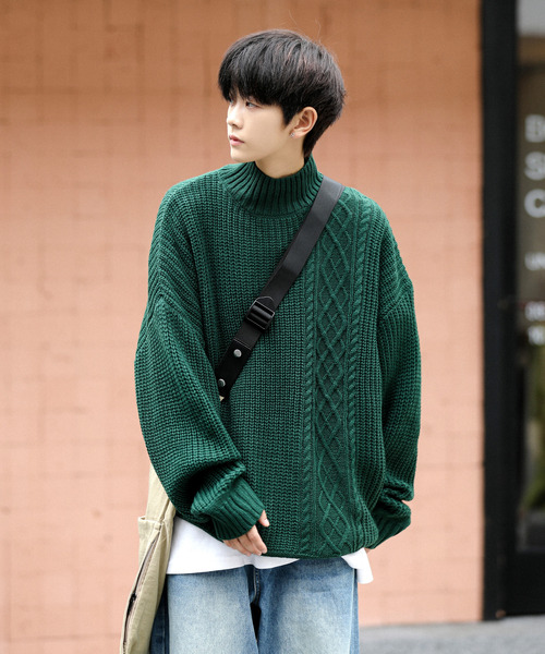 【セール】【neos -addictive design-】ビッグシルエット 畦編み ケーブル モックネック ニット セーター（ニット/セーター）｜neos（ネオス）