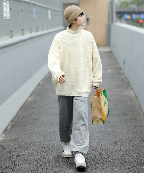 【セール】【neos -addictive design-】ビッグシルエット 畦編み ケーブル モックネック ニット セーター（ニット/セーター）｜neos（ネオス）