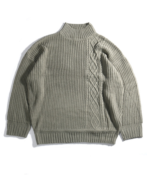 neos(ネオス)の「【neos -addictive design-】ビッグシルエット 畦編み ケーブル モックネック ニット セーター(ニット/セーター・メンズ・ホワイト/ブラック/グレー/ベージュ/グリーン・MEDIUM/LARGE)」の6枚目の写真