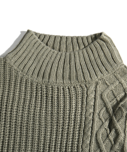 neos(ネオス)の「【neos -addictive design-】ビッグシルエット 畦編み ケーブル モックネック ニット セーター(ニット/セーター・メンズ・ホワイト/ブラック/グレー/ベージュ/グリーン・MEDIUM/LARGE)」の7枚目の写真