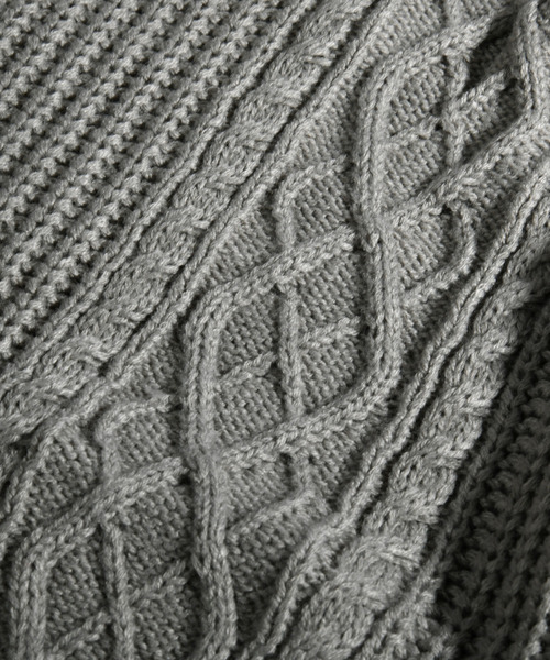 neos(ネオス)の「【neos -addictive design-】ビッグシルエット 畦編み ケーブル モックネック ニット セーター(ニット/セーター・メンズ・ホワイト/ブラック/グレー/ベージュ/グリーン・MEDIUM/LARGE)」の8枚目の写真