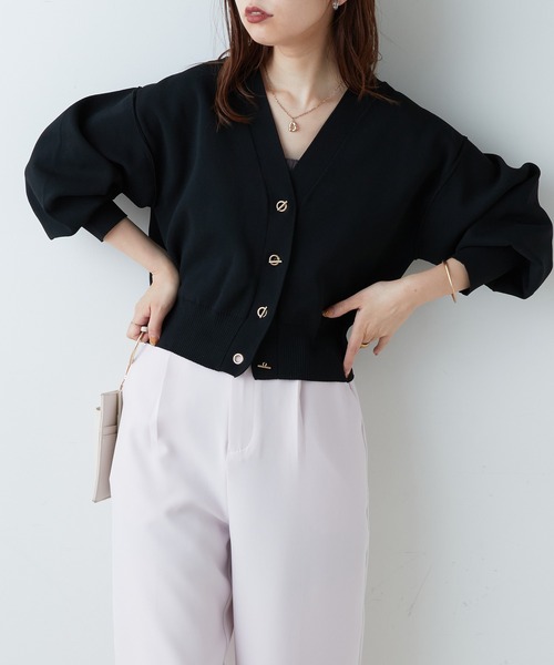 natural couture(ナチュラルクチュール)の「WEB限定カラーあり/プチプラハトメバー釦おしゃれカーディガン(カーディガン/ボレロ・レディース・ブラック/グレイッシュベージュ/ブラウン/ピンク/グリーン/アイボリー/ネイビー・FREE)」の20枚目の写真