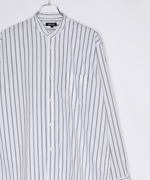 WESTSEA(ウエストシー)の「バンドカラーシャツ 無地シャツ ストライプシャツ(シャツ/ブラウス・メンズ・ホワイト/ネイビー/ブルー/グリーン/ブラック/ベージュ/ブルー系その他/ホワイト×ブラック/ブラック×ホワイト/グレー×ホワイト・M/L/XL)」の3枚目の写真