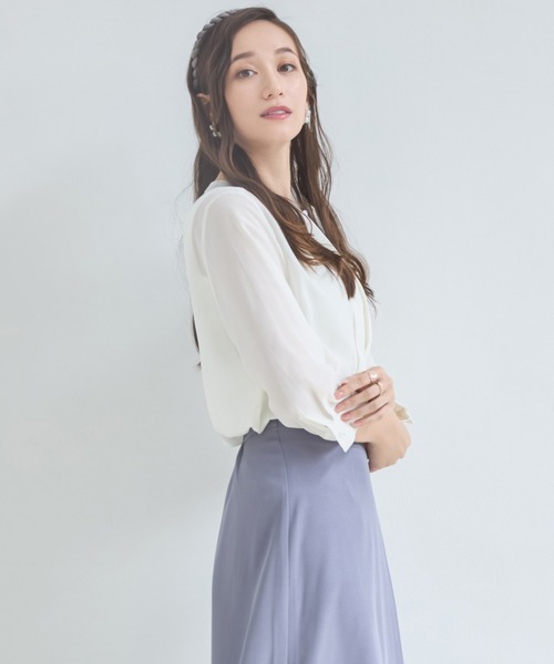 DRESS PLUS（ドレスプラス）の「ブラウス 七分袖 2way トップス プルオーバー（シャツ/ブラウス・レディース・ライトグレー/スミクロ/グリーン/ベージュ/ブルーグレー/ピンク/オフホワイト/ホワイト/ネイビー/ブラック・L/XXL/S/XL/M）」の18枚目の写真