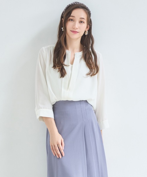 DRESS PLUS（ドレスプラス）の「ブラウス 七分袖 2way トップス プルオーバー（シャツ/ブラウス・レディース・ライトグレー/スミクロ/グリーン/ベージュ/ブルーグレー/ピンク/オフホワイト/ホワイト/ネイビー/ブラック・L/XXL/S/XL/M）」の20枚目の写真