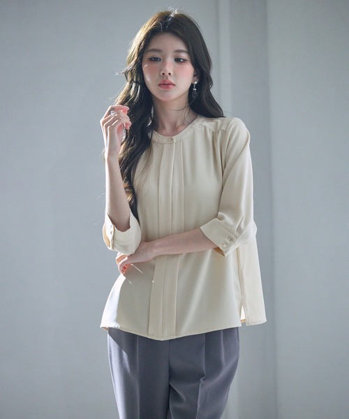 セール】ブラウス 七分袖 2way トップス プルオーバー（シャツ