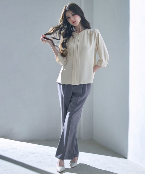 シャツ/ブラウス(長袖/七分) litmus thumb hole switched skin top スキッパーカラーブラウス【7分袖】【OEKO-TEX】 (ASB23230-24