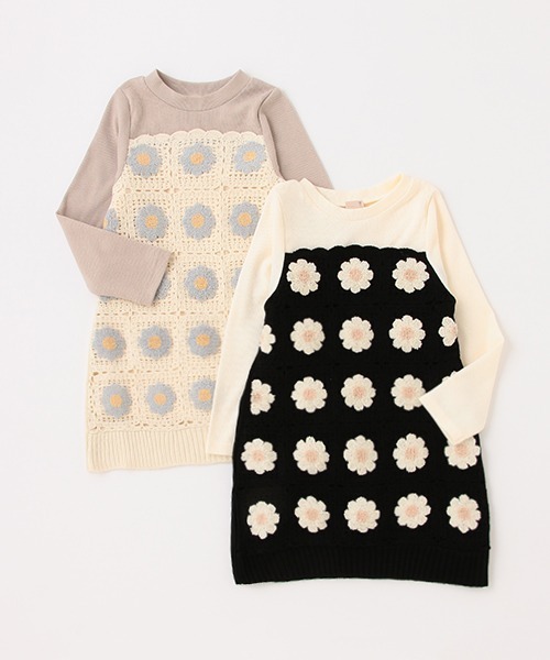petit main（プティマイン）の「お花ニットTドッキングワンピース（ワンピース・キッズ・アイボリー/ブラック・100cm/130cm/110cm/120cm/80ｃｍ/90cm）」の12枚目の写真