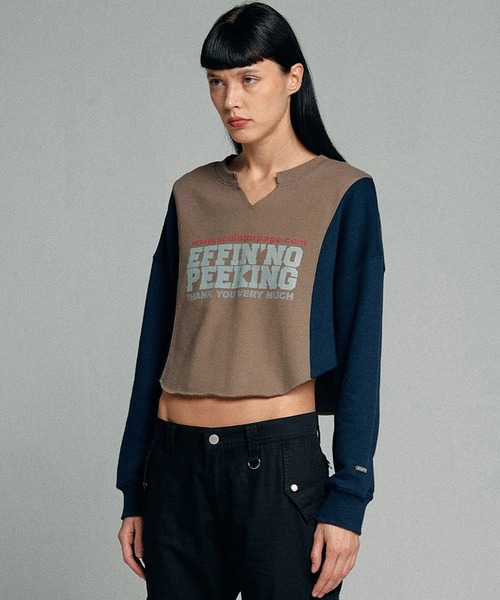 SCULPTOR(スカルプター)の「SCULPTOR Color Block Crop Sweatshirt / スカルプター カラーブロッククロップ スウェットシャツ(スウェット・レディース・ホワイト/ブラウン・FREE)」の3枚目の写真