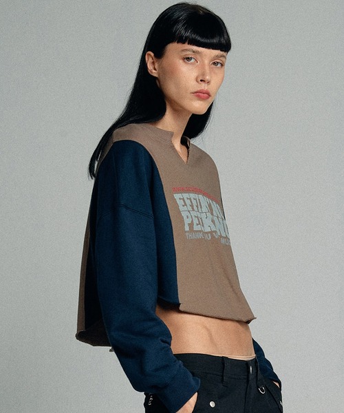 SCULPTOR(スカルプター)の「SCULPTOR Color Block Crop Sweatshirt / スカルプター カラーブロッククロップ スウェットシャツ(スウェット・レディース・ホワイト/ブラウン・FREE)」の4枚目の写真