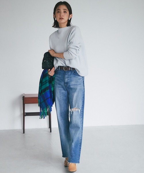 RIVE DROITE（リヴドロワ）の「ヤク混シリーズのハイネック版/YAK5%バックシームハイネックニット（ニット/セーター・レディース・サックスブルー/オフホワイト/ベージュ・FREE）」の10枚目の写真