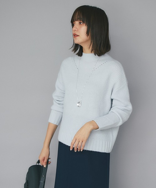 RIVE DROITE（リヴドロワ）の「ヤク混シリーズのハイネック版/YAK5%バックシームハイネックニット（ニット/セーター・レディース・サックスブルー/オフホワイト/ベージュ・FREE）」の4枚目の写真