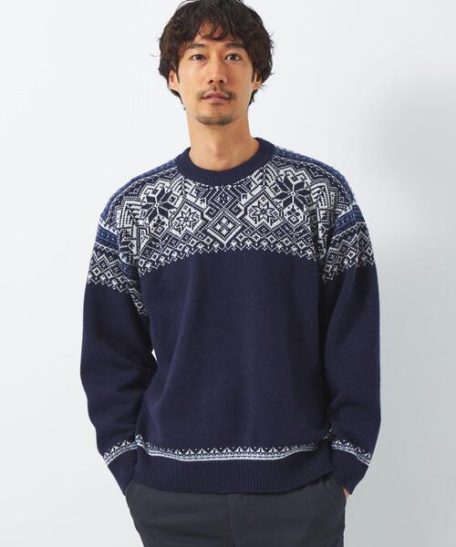 green label relaxing（グリーンレーベルリラクシング）の「ノルディック ジャカード クルーネック ニット（ニット/セーター・メンズ・ネイビー/オフホワイト・S/M/L/XL）」の6枚目の写真