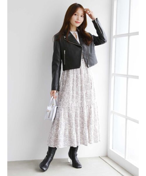 MERCURYDUO（マーキュリーデュオ）の「フェイクレザーコンパクトライダースジャケット（ライダースジャケット・レディース・ブラック/ベージュ/アイボリー・FREE）」の14枚目の写真