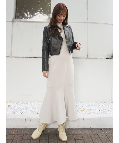 MERCURYDUO（マーキュリーデュオ）の「フェイクレザーコンパクトライダースジャケット（ライダースジャケット・レディース・ブラック/ベージュ/アイボリー・FREE）」の21枚目の写真