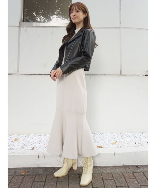 MERCURYDUO（マーキュリーデュオ）の「フェイクレザーコンパクトライダースジャケット（ライダースジャケット・レディース・ブラック/ベージュ/アイボリー・FREE）」の22枚目の写真