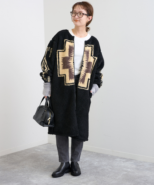 SLOBE IENA（スローブイエナ）の「【PENDLETON/ペンドルトン】 Boa Zip Crewneck Longカーディガン（カーディガン/ボレロ・レディース・ブラック・FREE）」の14枚目の写真