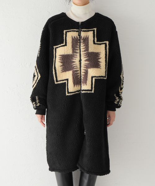 SLOBE IENA（スローブイエナ）の「【PENDLETON/ペンドルトン】 Boa Zip Crewneck Longカーディガン（カーディガン/ボレロ・レディース・ブラック・FREE）」の6枚目の写真