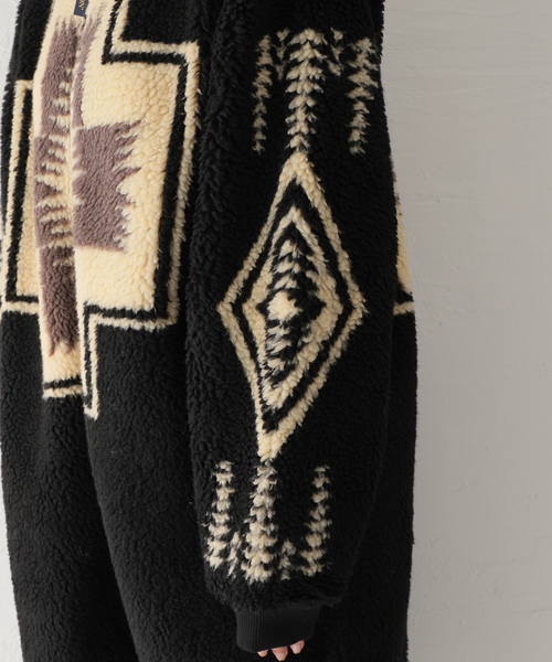 SLOBE IENA（スローブイエナ）の「【PENDLETON/ペンドルトン】 Boa Zip Crewneck Longカーディガン（カーディガン/ボレロ・レディース・ブラック・FREE）」の4枚目の写真