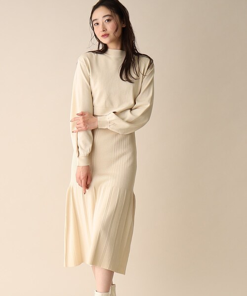 OPAQUE.CLIP（オペークドットクリップ）の「◆レイヤードセットニットワンピース（ワンピース・レディース・ブラウン系その他/オフホワイト/ブラック・38）」の5枚目の写真