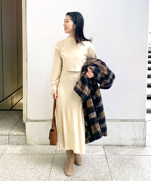 OPAQUE.CLIP（オペークドットクリップ）の「◆レイヤードセットニットワンピース（ワンピース・レディース・ブラウン系その他/オフホワイト/ブラック・38）」の10枚目の写真