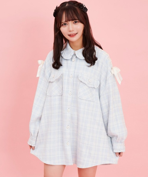 レースアップチェック柄CPOシャツ