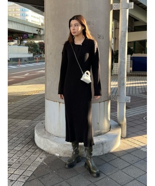 【MOUSSY】LAYERED KNIT ミニドレス　ブラック 長袖 LAYERED KNIT ミニドレス（ワンピース）｜MOUSSY（マウジー）の