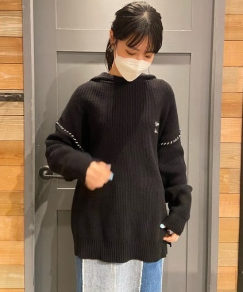 RODEO CROWNS WIDE BOWL（ロデオクラウンズワイドボウル）の「バルーンスリーブニットフーディー（パーカー・レディース・アイボリー/サックスブルー/ブラック・FREE）」の19枚目の写真