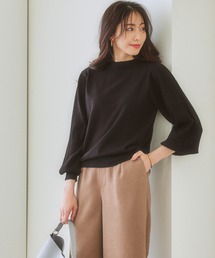 【毛玉になりにくい】洗えるデザイン編み柄パフスリーブニット(もちもち綿混)(セットアップ対応)