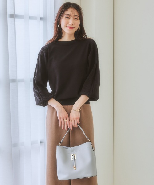 7days Life Styling(セブンデイズライフスタイリング)の「【毛玉になりにくい】洗えるデザイン編み柄パフスリーブニット(もちもち綿混)(セットアップ対応)(ニット/セーター・レディース・ライトベージュ/プラム/杢グレー/グレー系/ブラック/ブルー系・L/LL/S/M)」の11枚目の写真
