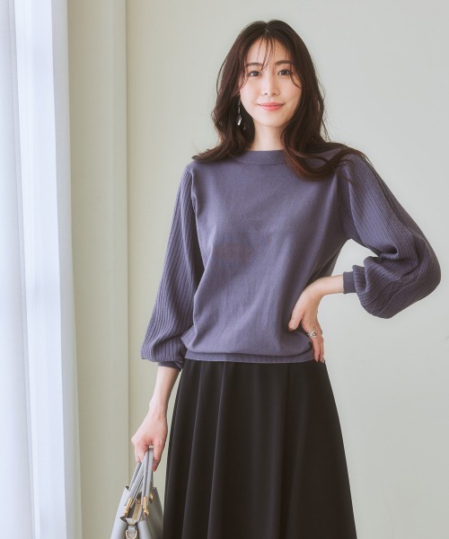 7days Life Styling(セブンデイズライフスタイリング)の「【毛玉になりにくい】洗えるデザイン編み柄パフスリーブニット(もちもち綿混)(セットアップ対応)(ニット/セーター・レディース・ライトベージュ/プラム/杢グレー/グレー系/ブラック/ブルー系・L/LL/S/M)」の14枚目の写真