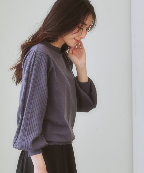 7days Life Styling(セブンデイズライフスタイリング)の「【毛玉になりにくい】洗えるデザイン編み柄パフスリーブニット(もちもち綿混)(セットアップ対応)(ニット/セーター・レディース・ライトベージュ/プラム/杢グレー/グレー系/ブラック/ブルー系・L/LL/S/M)」の15枚目の写真