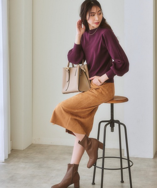 7days Life Styling(セブンデイズライフスタイリング)の「【毛玉になりにくい】洗えるデザイン編み柄パフスリーブニット(もちもち綿混)(セットアップ対応)(ニット/セーター・レディース・ライトベージュ/プラム/杢グレー/グレー系/ブラック/ブルー系・L/LL/S/M)」の22枚目の写真