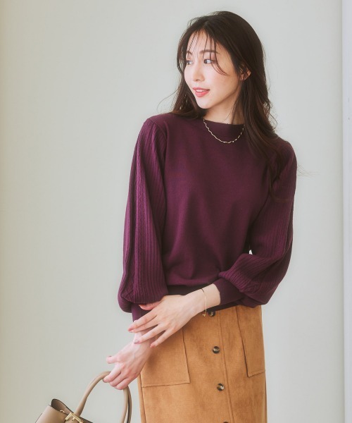 7days Life Styling(セブンデイズライフスタイリング)の「【毛玉になりにくい】洗えるデザイン編み柄パフスリーブニット(もちもち綿混)(セットアップ対応)(ニット/セーター・レディース・ライトベージュ/プラム/杢グレー/グレー系/ブラック/ブルー系・L/LL/S/M)」の21枚目の写真