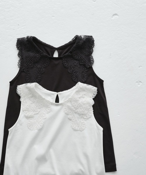 PUAL CE CIN（ピュアルセシン）の「重ねレース襟インナー（タンクトップ・レディース・ブラック/オフホワイト・FREE）」の2枚目の写真