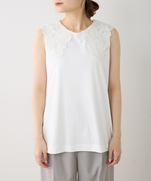PUAL CE CIN（ピュアルセシン）の「重ねレース襟インナー（タンクトップ・レディース・ブラック/オフホワイト・FREE）」の11枚目の写真