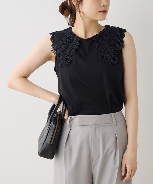 PUAL CE CIN（ピュアルセシン）の「重ねレース襟インナー（タンクトップ・レディース・ブラック/オフホワイト・FREE）」の3枚目の写真