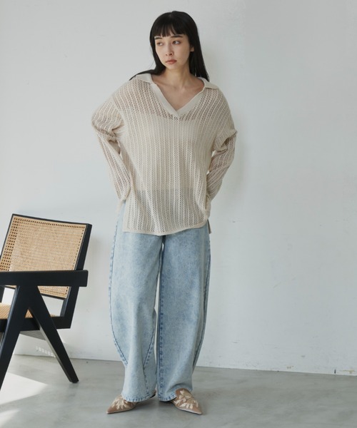 Libra Cue（リブラ キュー）の「バレルシルエットカーブデニムパンツ（デニムパンツ・レディース・ネイビー/ライトブルー/ホワイト・1/2）」の14枚目の写真