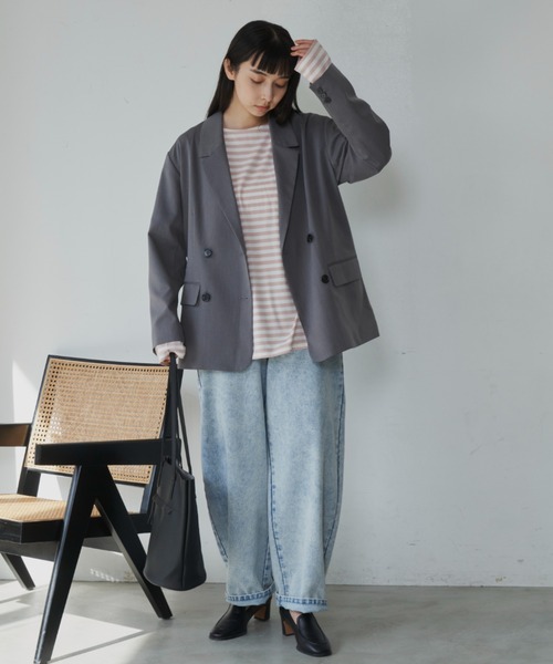 Libra Cue（リブラ キュー）の「バレルシルエットカーブデニムパンツ（デニムパンツ・レディース・ネイビー/ライトブルー/ホワイト・1/2）」の16枚目の写真