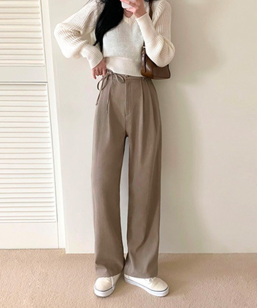 BEIDELLI（ベイデリー）の「[BELLIDE MADE] リボンハイウエストストレートスラックスパンツ（スラックス・レディース・モカ・SMALL/MEDIUM）」の14枚目の写真