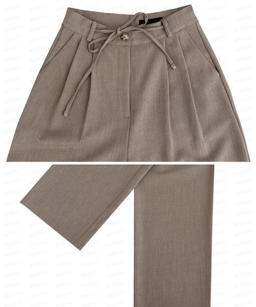 BEIDELLI（ベイデリー）の「[BELLIDE MADE] リボンハイウエストストレートスラックスパンツ（スラックス・レディース・モカ・SMALL/MEDIUM）」の3枚目の写真