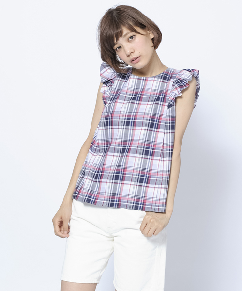 MILKFED.（ミルクフェド）の「【mini7月号掲載】Frill Shirts　（シャツ/ノースリーブ/フリル）（シャツ/ブラウス・レディース・レッド/ブルー/ネイビー・MEDIUM/SMALL）」の3枚目の写真