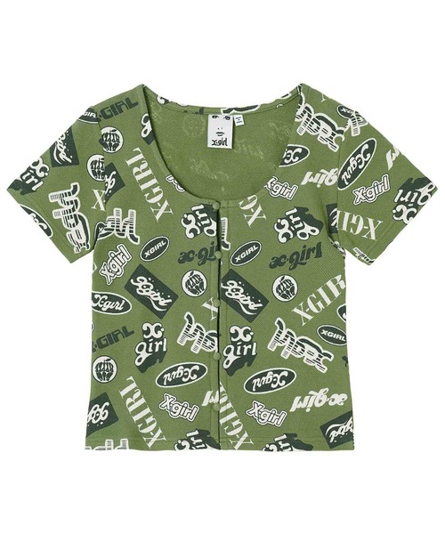 X-girl(エックスガール)の「ALL OVER PRINT CARDIGAN(Tシャツ/カットソー・レディース・ブラック/オリーブ・S/M)」の1枚目の写真