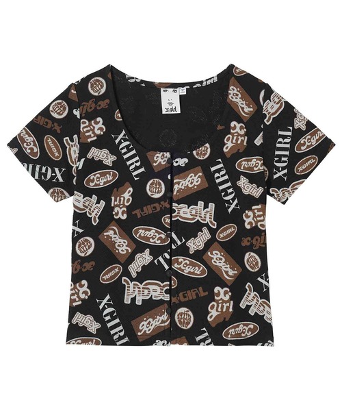 X-girl(エックスガール)の「ALL OVER PRINT CARDIGAN(Tシャツ/カットソー・レディース・ブラック/オリーブ・S/M)」の2枚目の写真