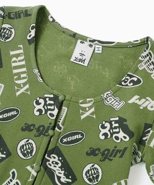 X-girl(エックスガール)の「ALL OVER PRINT CARDIGAN(Tシャツ/カットソー・レディース・ブラック/オリーブ・S/M)」の3枚目の写真