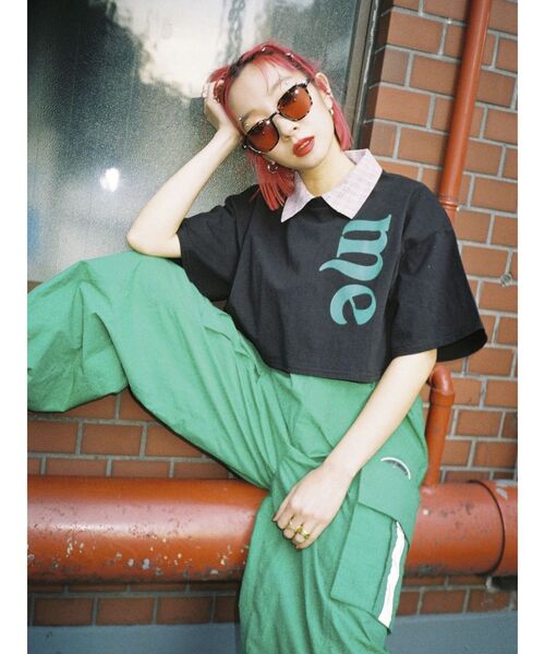 jouetie(ジュエティ)の「me jane クロップド Tシャツ【コラボ】(Tシャツ/カットソー・レディース・ブラック/オフホワイト/オレンジ・MEDIUM)」の3枚目の写真