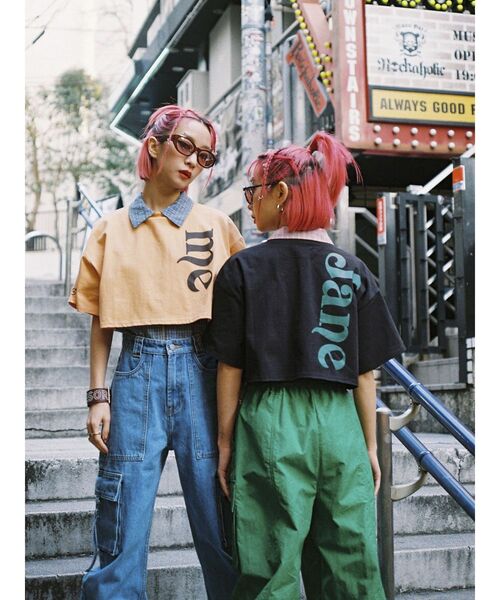 jouetie(ジュエティ)の「me jane クロップド Tシャツ【コラボ】(Tシャツ/カットソー・レディース・ブラック/オフホワイト/オレンジ・MEDIUM)」の8枚目の写真