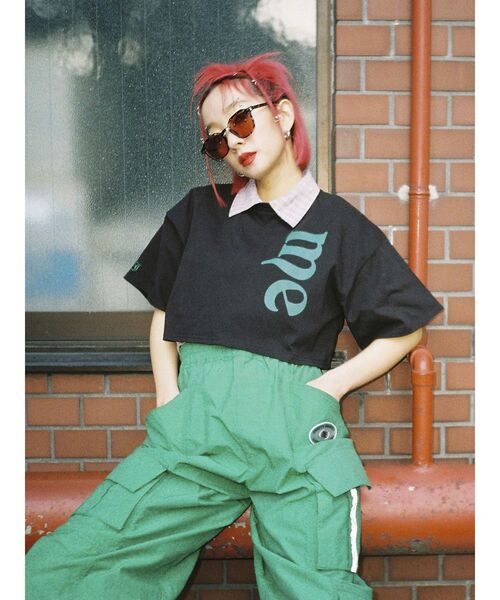 jouetie(ジュエティ)の「me jane クロップド Tシャツ【コラボ】(Tシャツ/カットソー・レディース・ブラック/オフホワイト/オレンジ・MEDIUM)」の4枚目の写真