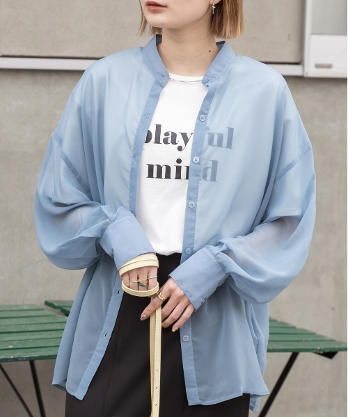 ad thie（アドティエ）の「バンドカラー シアーシャツ（シャツ/ブラウス・レディース・オフホワイト/パープル/ブラック/ピンク/ブルー/グリーン/ライトグレー・MEDIUM/LARGE）」の22枚目の写真