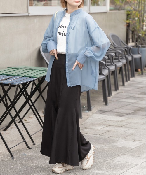 ad thie（アドティエ）の「バンドカラー シアーシャツ（シャツ/ブラウス・レディース・オフホワイト/パープル/ブラック/ピンク/ブルー/グリーン/ライトグレー・MEDIUM/LARGE）」の21枚目の写真